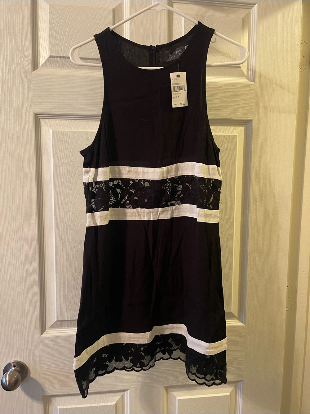 ASTR Black Mini Dress with White Lace Bands